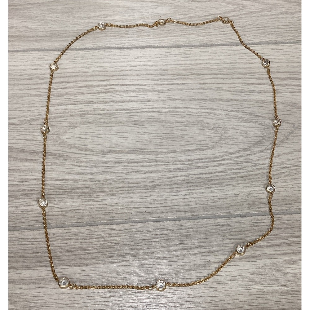 Goldtone 36" Necklace w/ Faux Diamonds Textured Vintage